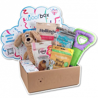 Subscription Box from Woofbox UK full of toys and treats for dogs